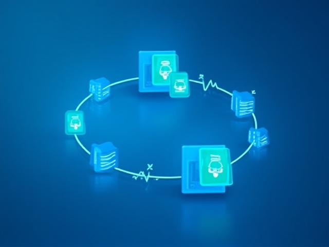 Abstract representation of secure healthcare data exchange between systems.